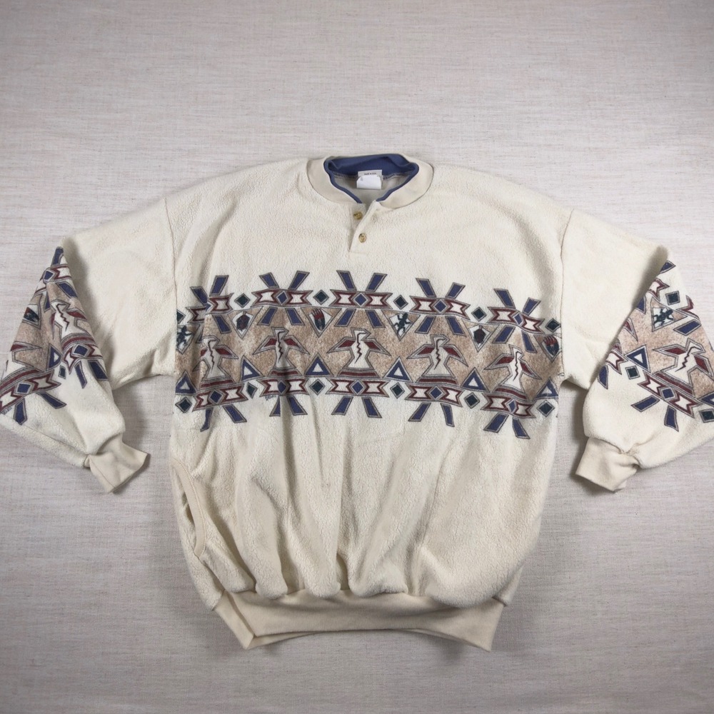Vintage Art Unlimited Sportswear Southwestern Fleece Henley Sweatshirt XL USA